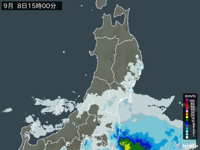 東北地方の雨雲レーダー(2023年09月08日)