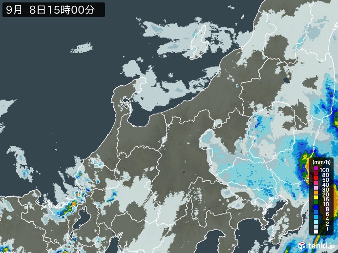北陸地方の雨雲レーダー(2023年09月08日)