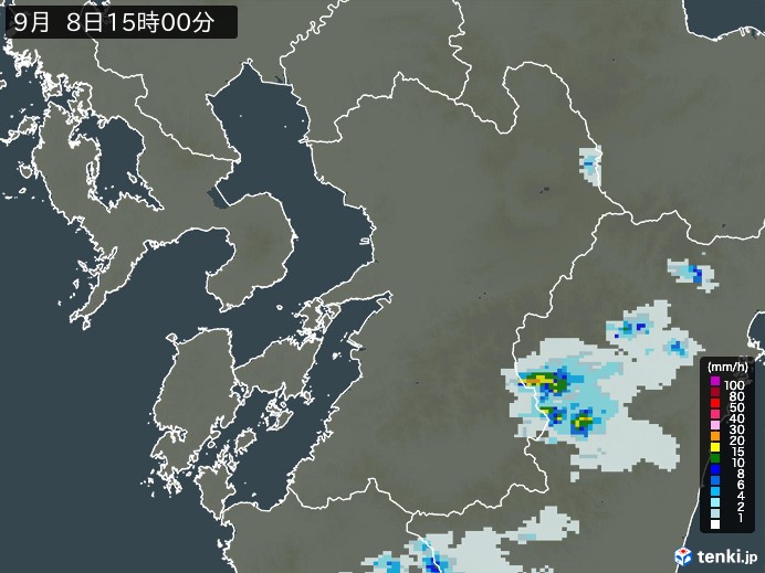 熊本県の雨雲レーダー(2023年09月08日)