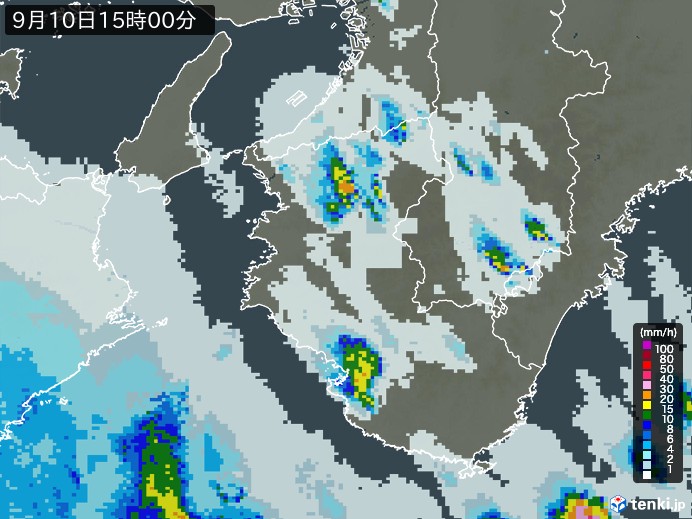 和歌山県の雨雲レーダー(2023年09月10日)
