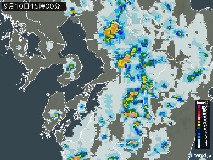 熊本県の雨雲レーダー(2023年09月10日)