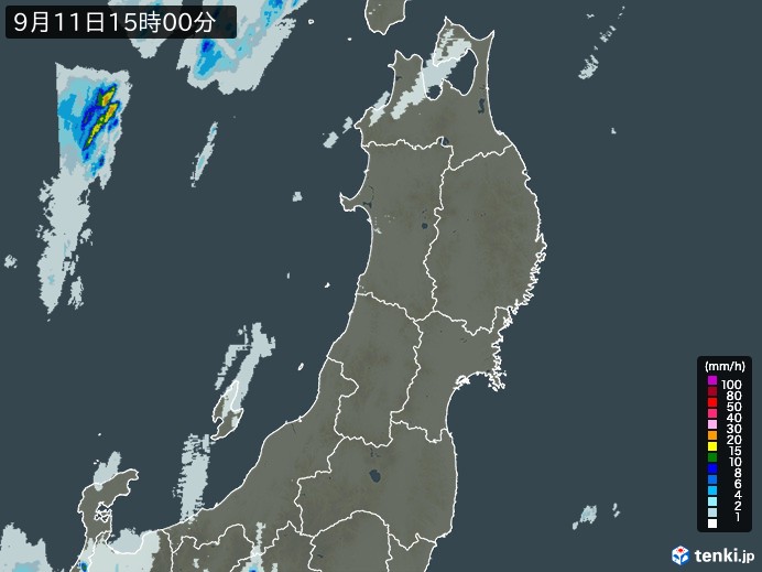 東北地方の雨雲レーダー(2023年09月11日)