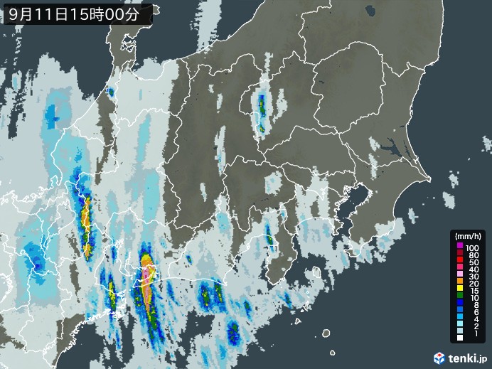 関東・甲信地方の雨雲レーダー(2023年09月11日)