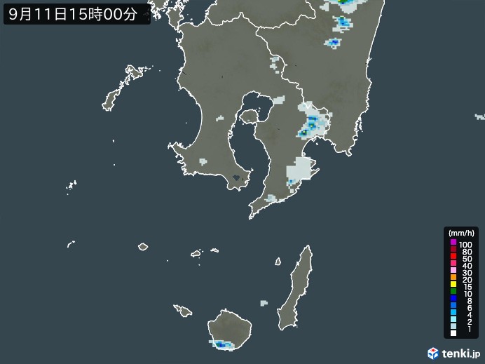 鹿児島県の雨雲レーダー(2023年09月11日)