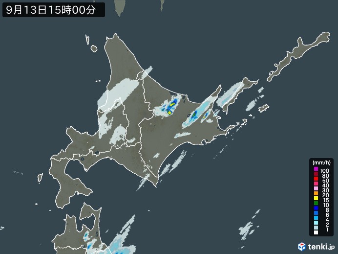 北海道地方の雨雲レーダー(2023年09月13日)