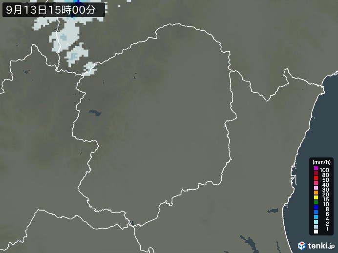 栃木県の雨雲レーダー(2023年09月13日)