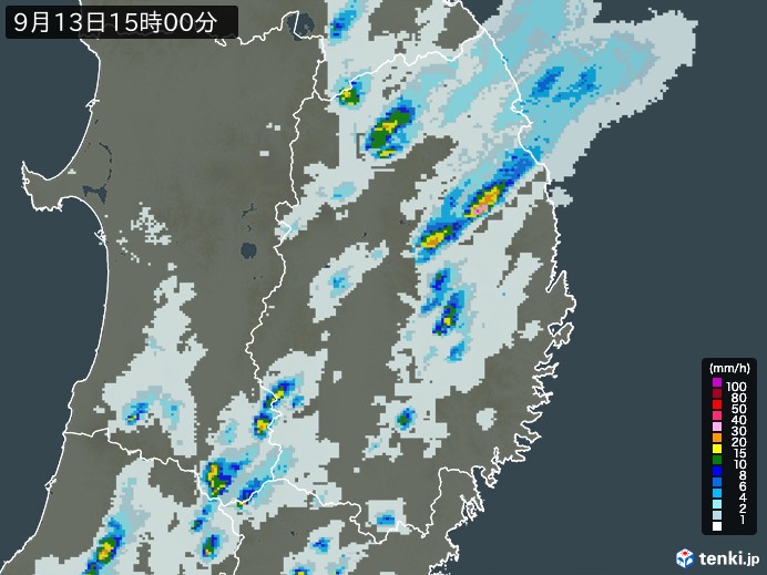 岩手県の雨雲レーダー(2023年09月13日)