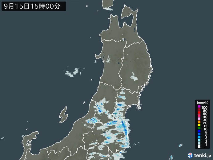 東北地方の雨雲レーダー(2023年09月15日)