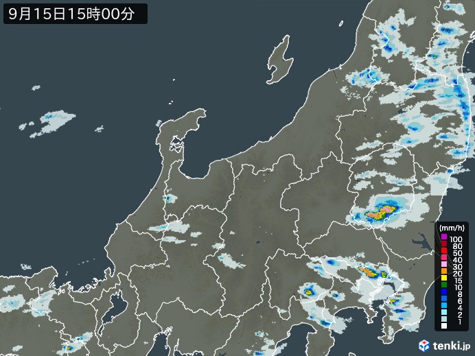 北陸地方の雨雲レーダー(2023年09月15日)