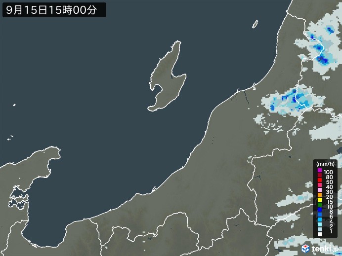 新潟県の雨雲レーダー(2023年09月15日)