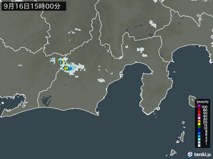 静岡県の雨雲レーダー(2023年09月16日)