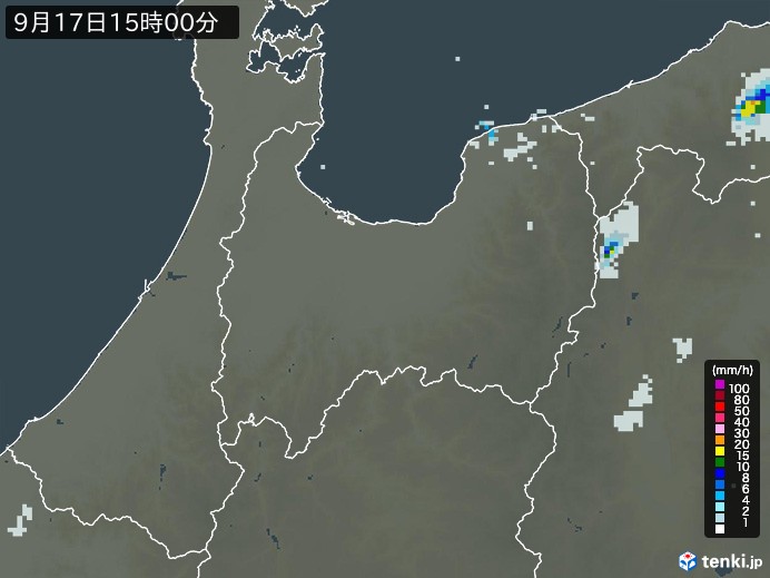 富山県の雨雲レーダー(2023年09月17日)