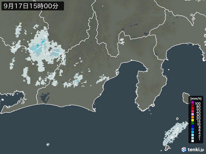 静岡県の雨雲レーダー(2023年09月17日)