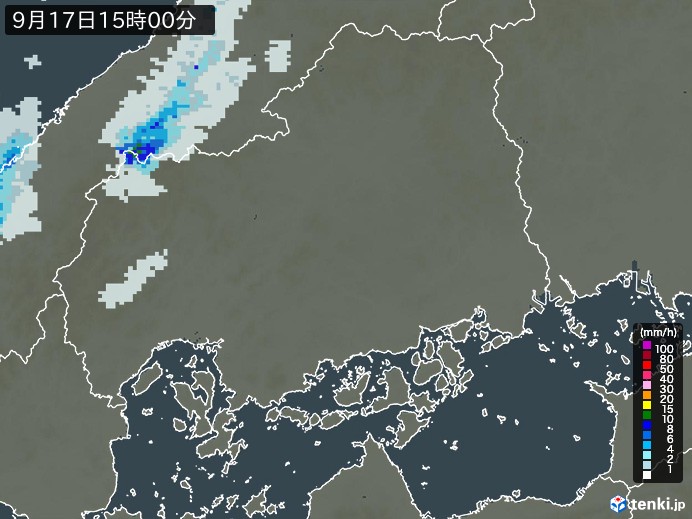 広島県の雨雲レーダー(2023年09月17日)
