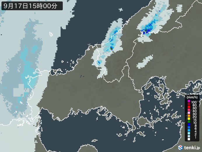 山口県の雨雲レーダー(2023年09月17日)