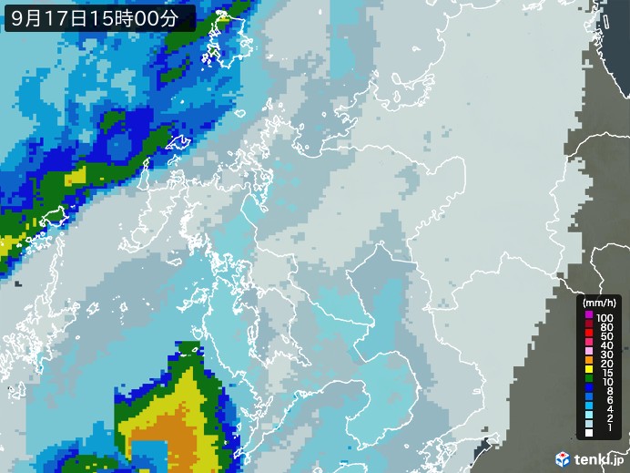 佐賀県の雨雲レーダー(2023年09月17日)