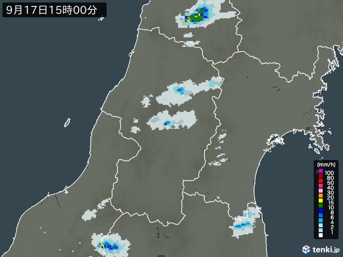 山形県の雨雲レーダー(2023年09月17日)