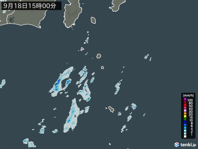 伊豆諸島(東京都)の雨雲レーダー(2023年09月18日)