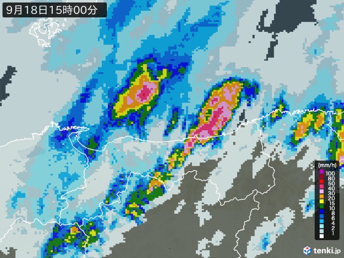 鳥取県の雨雲レーダー(2023年09月18日)