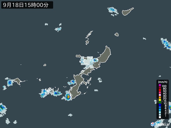 沖縄県の雨雲レーダー(2023年09月18日)