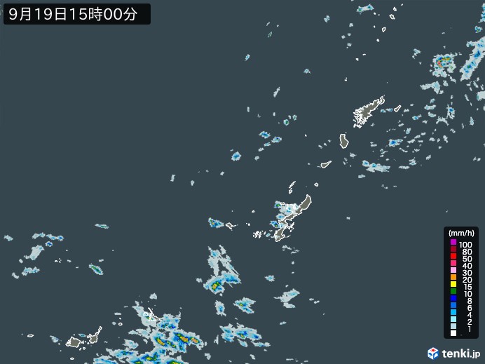 沖縄地方の雨雲レーダー(2023年09月19日)