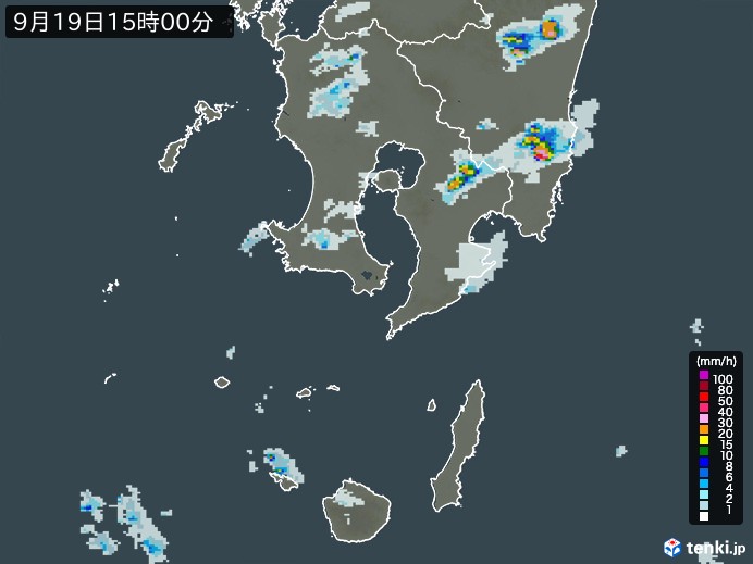鹿児島県の雨雲レーダー(2023年09月19日)