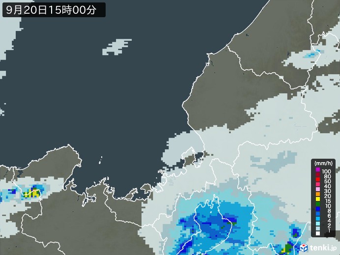 福井県の雨雲レーダー(2023年09月20日)