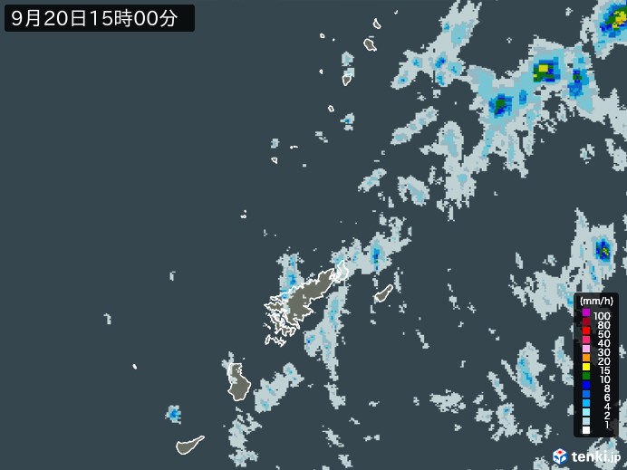 奄美諸島(鹿児島県)の雨雲レーダー(2023年09月20日)