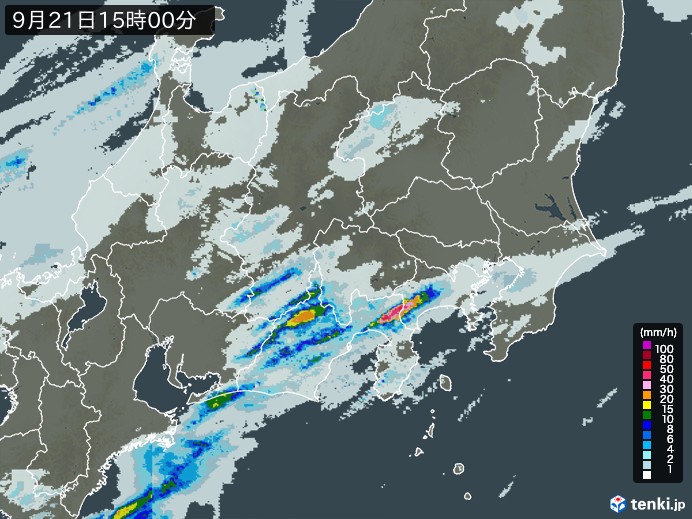 関東・甲信地方の雨雲レーダー(2023年09月21日)