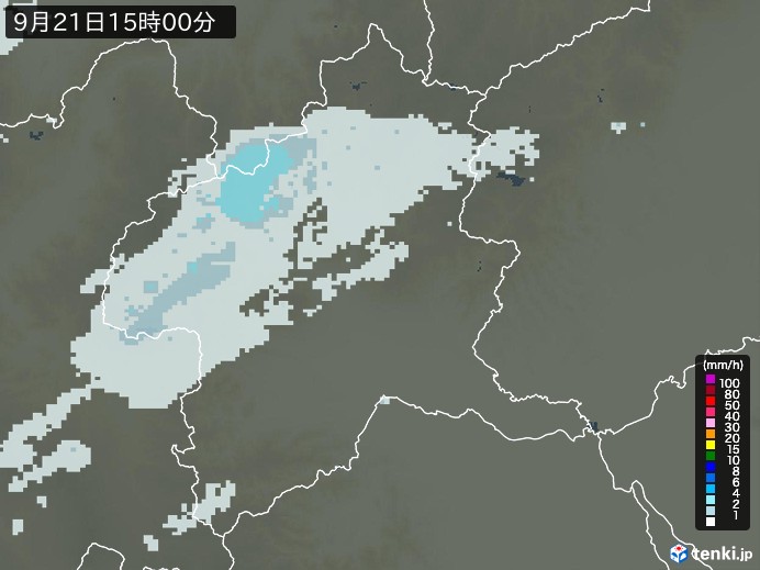 群馬県の雨雲レーダー(2023年09月21日)