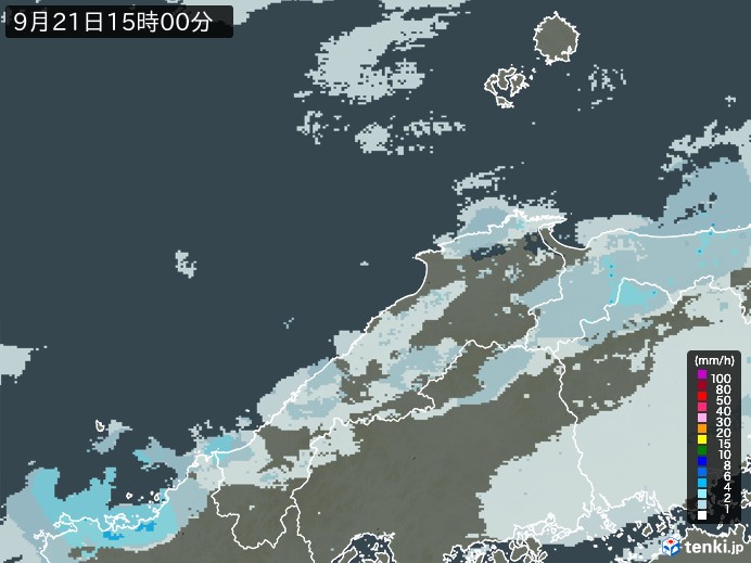 島根県の雨雲レーダー(2023年09月21日)