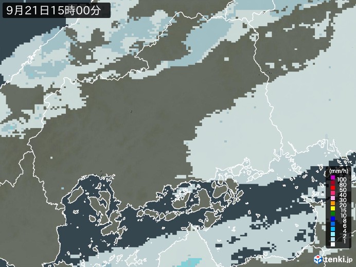 広島県の雨雲レーダー(2023年09月21日)
