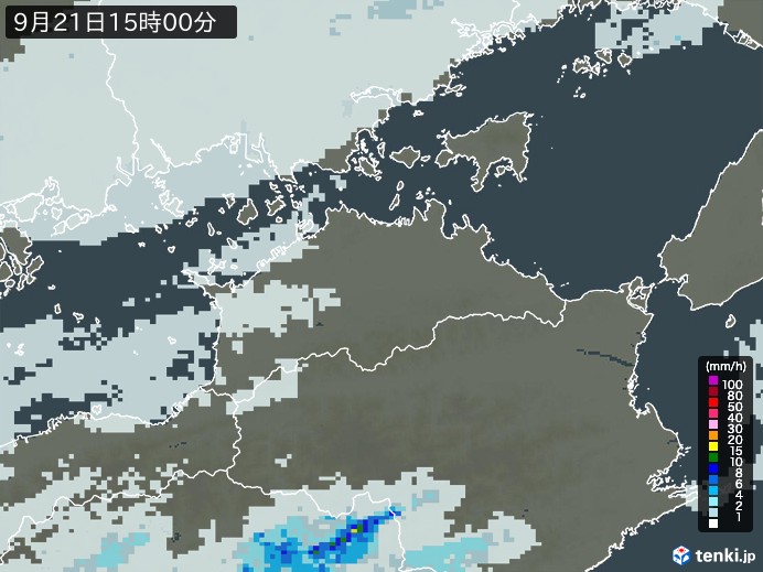 香川県の雨雲レーダー(2023年09月21日)
