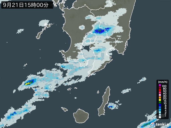 鹿児島県の雨雲レーダー(2023年09月21日)