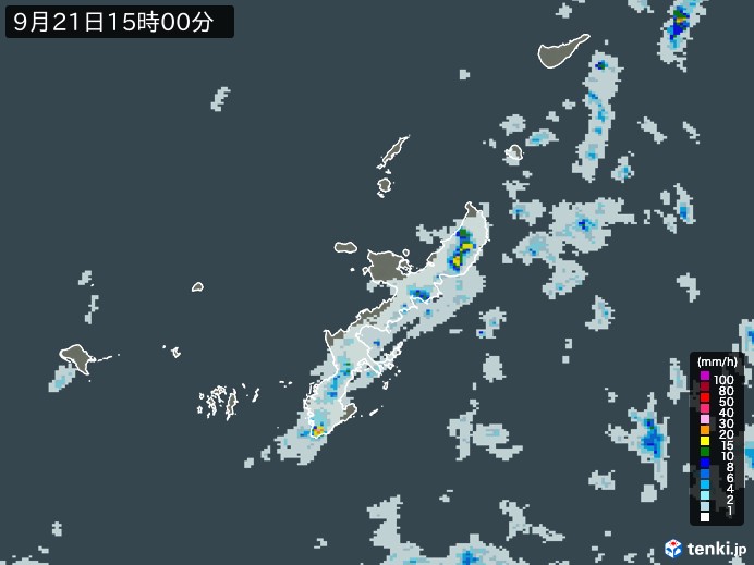 沖縄県の雨雲レーダー(2023年09月21日)