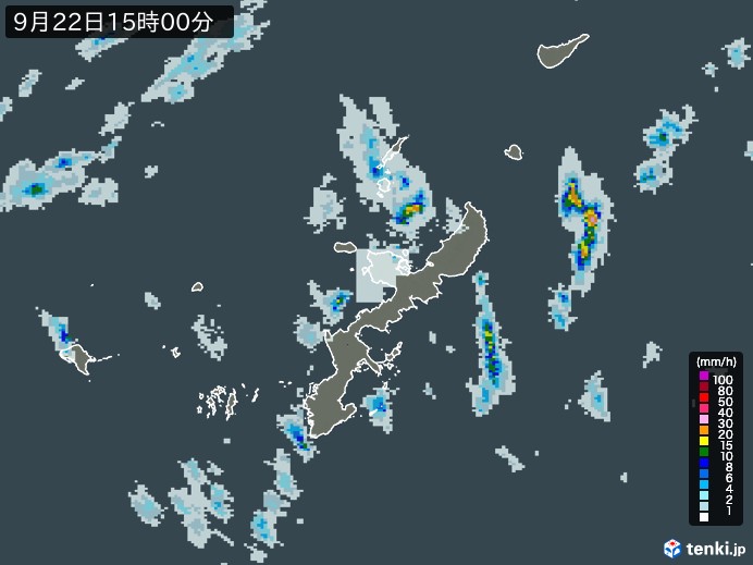 沖縄県の雨雲レーダー(2023年09月22日)