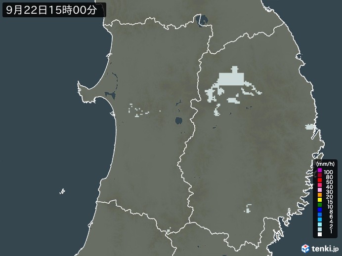 秋田県の雨雲レーダー(2023年09月22日)