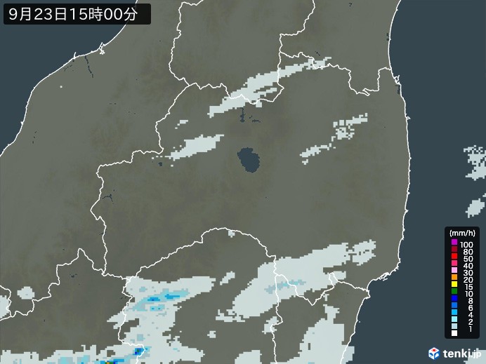 福島県の雨雲レーダー(2023年09月23日)
