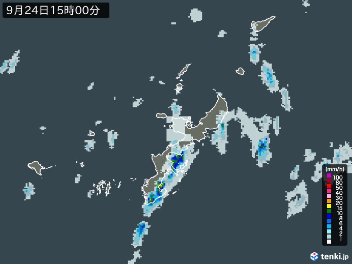 沖縄県の雨雲レーダー(2023年09月24日)