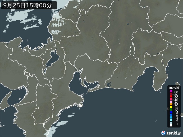 東海地方の雨雲レーダー(2023年09月25日)