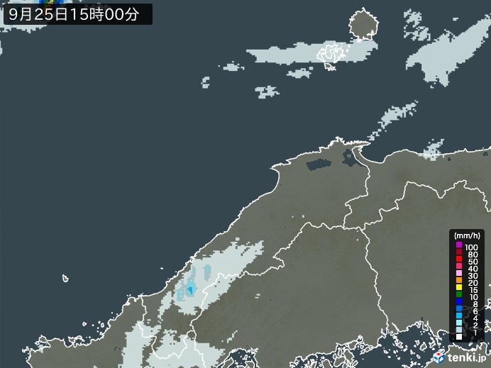 島根県の雨雲レーダー(2023年09月25日)