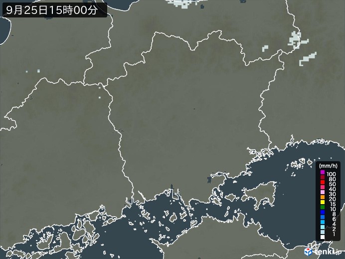 岡山県の雨雲レーダー(2023年09月25日)