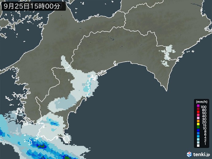 高知県の雨雲レーダー(2023年09月25日)