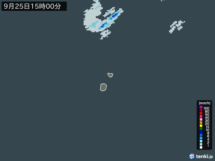 南大東島(沖縄県)の雨雲レーダー(2023年09月25日)
