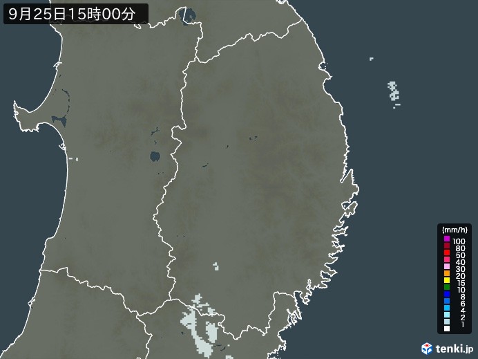 岩手県の雨雲レーダー(2023年09月25日)