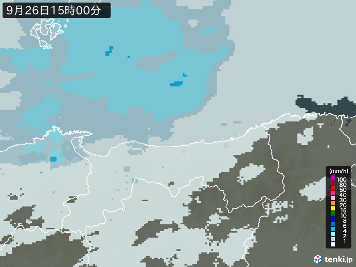 鳥取県の雨雲レーダー(2023年09月26日)