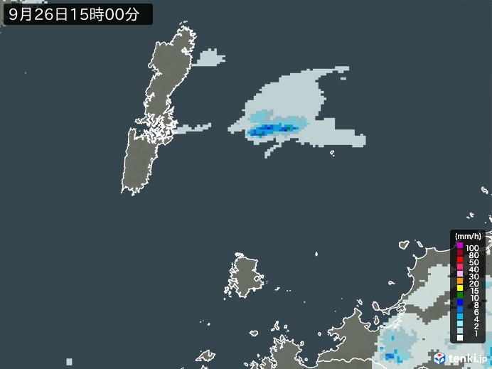 壱岐・対馬(長崎県)の雨雲レーダー(2023年09月26日)