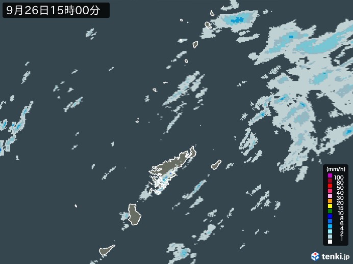 奄美諸島(鹿児島県)の雨雲レーダー(2023年09月26日)