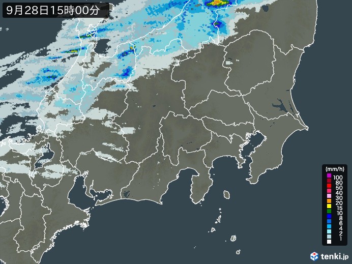 関東・甲信地方の雨雲レーダー(2023年09月28日)