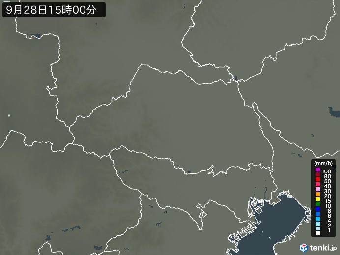 埼玉県の雨雲レーダー(2023年09月28日)